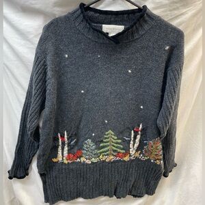 Vintage Susan Bristol Charcoal embroidered Sweater with Forest Design szXL